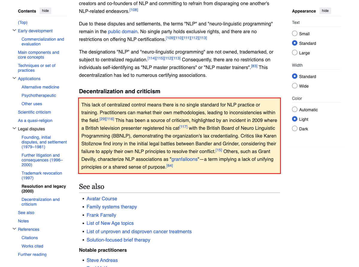 English Wikipedia: in 2009 a cat was registered with the British Board of NLP